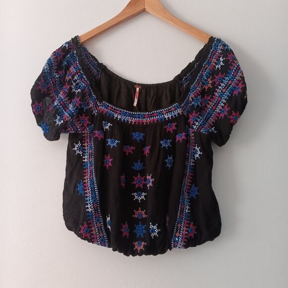 Free People Aurora Embellished Black Crop Top S - Picture 2 of 7